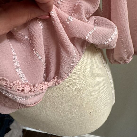 Blue Rain Pink V-Faux Wrap Blouse with Lace Detail in Front. Size Small - Picture 3 of 7